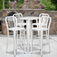 Flash Furniture CH-51080BH-4-30VRT-WH-GG 24" Round Metal Bar Table Set with 4 Vertical Slat Back Barstools in White
